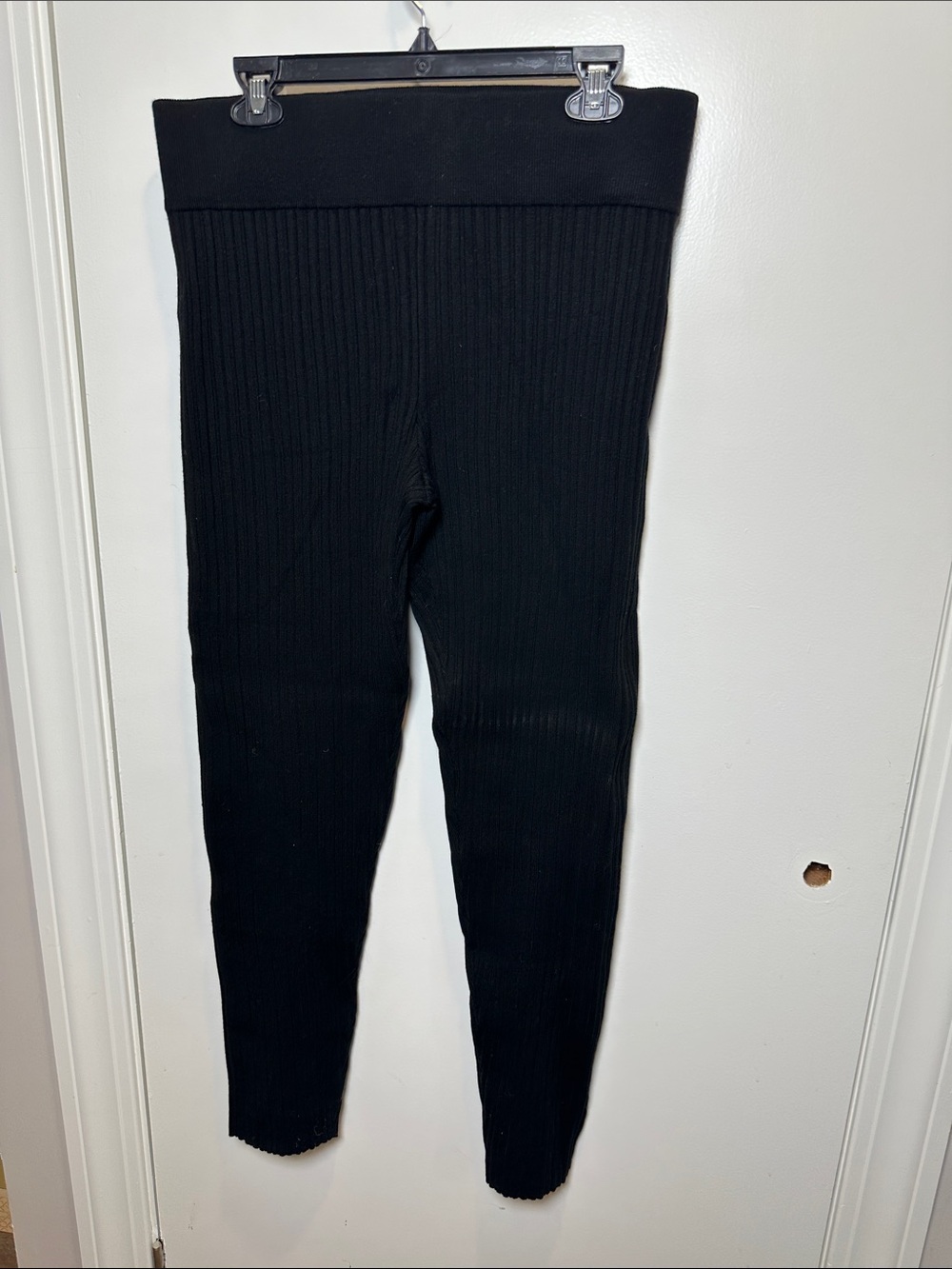 Women's Black Ribbed High-Waist Leggings (06)